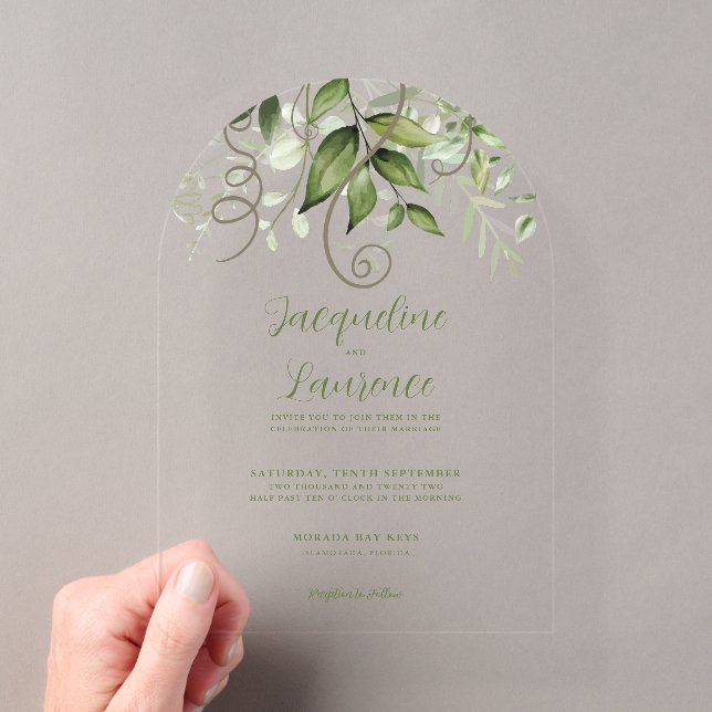 Invitations En Acrylique Arc Mariage de verdure tropicale luxuriante (In situ (ordinateur de poche))