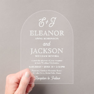 Invitations En Acrylique Arc Mariage élégant et élégant Monogramme rétro