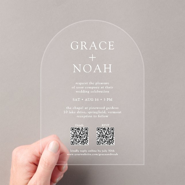 Invitations En Acrylique Arc Mariage QR RSVP de type classique simple (In situ (ordinateur de poche))