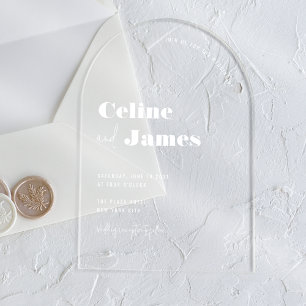Invitations En Acrylique Arc moderne Personnalisé Blanche Revêtement Clair 