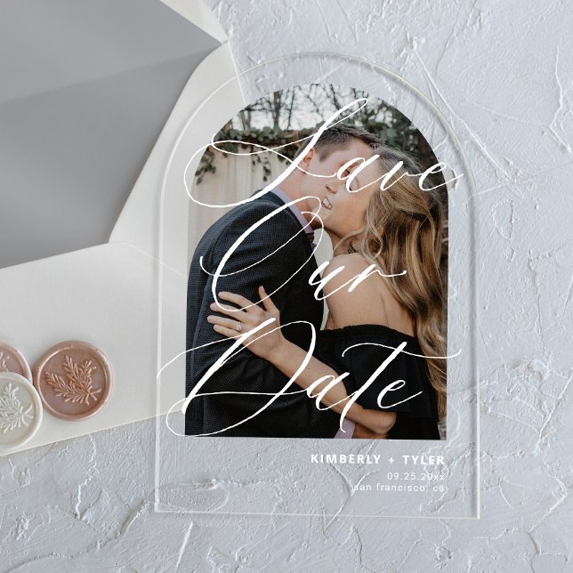 Invitations En Acrylique Arc moderne photo élégant mariage enregistrer la d (Créateur téléchargé)