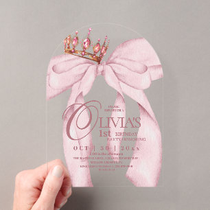 Invitations En Acrylique Arc moderne rose poussiéreux pour 1er anniversaire