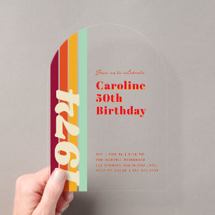 Invitations En Acrylique Arc pour fête d'anniversaire rétro 50 ans
