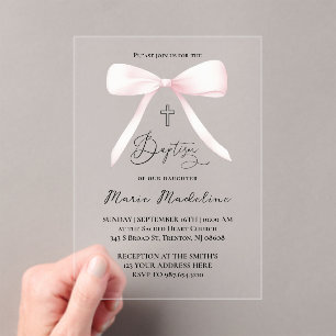 Invitations En Acrylique arc rose pastel   Baptême