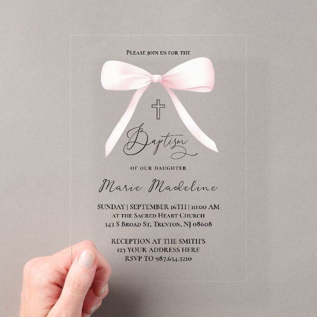 Invitations En Acrylique arc rose pastel | Baptême (In situ (ordinateur de poche))