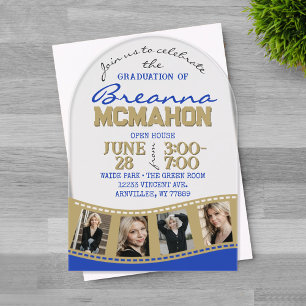 Invitations En Acrylique Arch Graduation Photo Filmstrip Bleu & Or