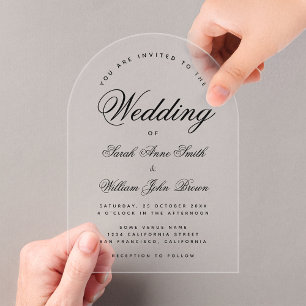 Invitations En Acrylique Arch Mariage Moderne Minimaliste Transparent Scrip
