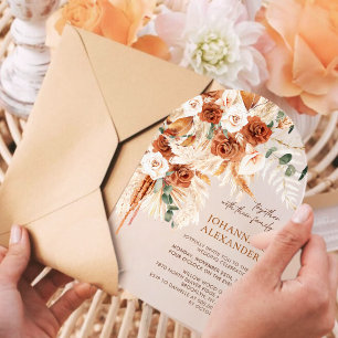 Invitations En Acrylique Arch Rustique Terracotta Floral Pampas Mariage