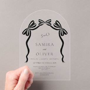 Invitations En Acrylique Arche à ruban noir et blanc mariage arc