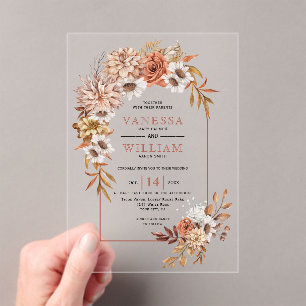 Invitations En Acrylique Arche avec fleurs d'automne et mariage de automne