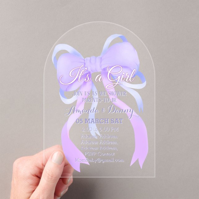 Invitations En Acrylique Arche de Baby shower de ruban violet (In situ (ordinateur de poche))
