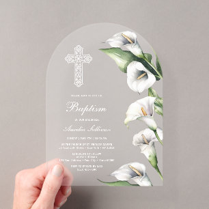 Invitations En Acrylique Arche de baptême aux délicats lys calla