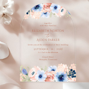 Invitations En Acrylique Arche de collection Mariage bleu Peach