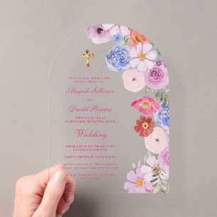 Invitations En Acrylique Arche de fleurs sauvages aquarelle Mariage religie