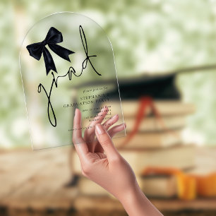 Invitations En Acrylique Arche de Graduation moderne de la Bow Noir Script