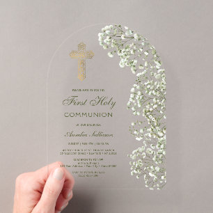 Invitations En Acrylique Arche de Gypsophile pour la Première Communion