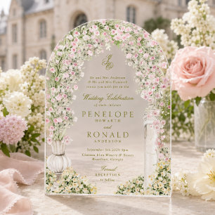 Invitations En Acrylique arche de jardin floral monogramme mariage