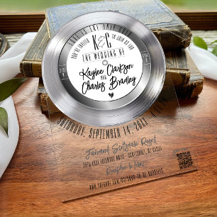 Invitations En Acrylique Arche de mariage thème musique disque vinyle argen