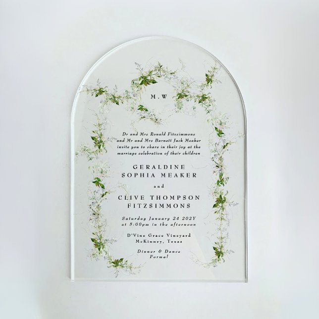 Invitations En Acrylique Arche Mariage de monogramme à couronne d'eucalyptu (Créateur téléchargé)