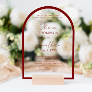Invitations En Acrylique Arche Mariage de script de bordure rouge simple