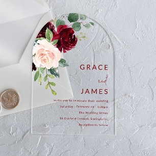 Invitations En Acrylique Arche Mariage moderne Bourgogne et Blush