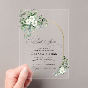 Invitations En Acrylique Arche Or & Eucalyptus Fête des mariées transparent