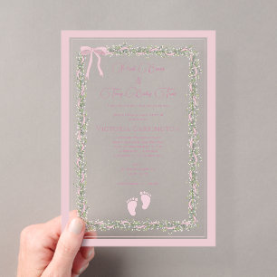 Invitations En Acrylique Arcs Roses & Petits Pieds de Bébé Élégante Baby Sh