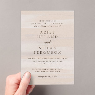 Invitations En Acrylique Ariel Beige Abstract Aquarelle Mariage moderne