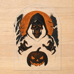 Invitations En Acrylique Assistant Halloween effrayant - Crâne à capuchon D