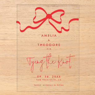 Invitations En Acrylique Attacher le noeud rouge Bow Enregistrer le Mariage