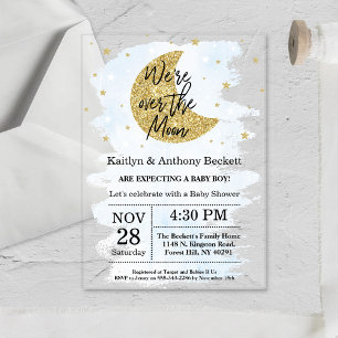 Invitations En Acrylique Au-Dessus De La Lune   Baby shower Garçons