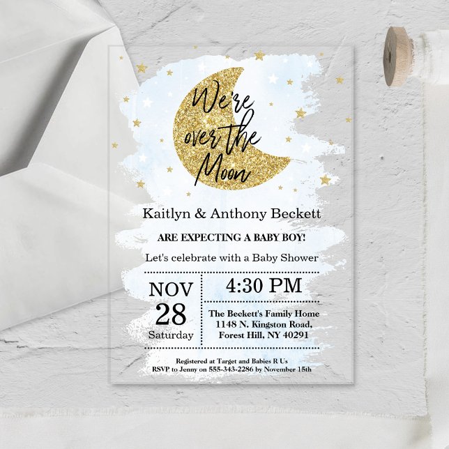 Invitations En Acrylique Au-Dessus De La Lune | Baby shower Garçons (Créateur téléchargé)