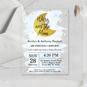 Invitations En Acrylique Au-Dessus De La Lune   Baby shower Garçons