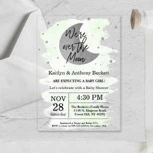 Invitations En Acrylique Au-Dessus De La Lune   Baby shower neutre