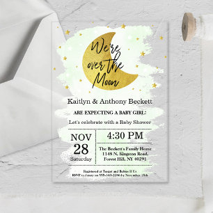 Invitations En Acrylique Au-Dessus De La Lune   Baby shower neutre