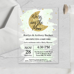 Invitations En Acrylique Au-Dessus De La Lune   Baby shower neutre
