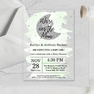 Invitations En Acrylique Au-Dessus De La Lune   Baby shower neutre