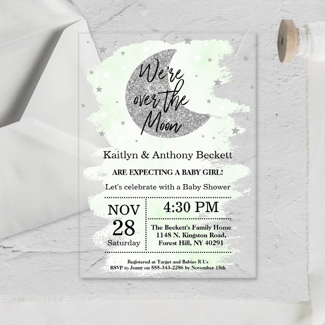 Invitations En Acrylique Au-Dessus De La Lune | Baby shower neutre (Créateur téléchargé)