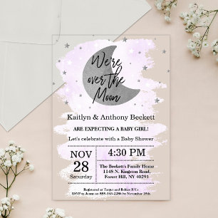 Invitations En Acrylique Au-Dessus De La Lune Baby shower neutre