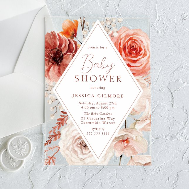 Invitations En Acrylique Automne Botanique Boho Floral Baby shower neutre (Créateur téléchargé)