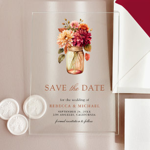 Invitations En Acrylique Automne Dahlia Mason Jar Mariage Enregistrer la da