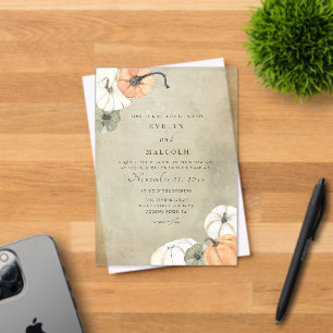 Invitations En Acrylique Automne Rustique Automne Blanc, Orange Citrouille 