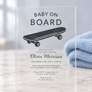 Invitations En Acrylique Baby à Bord Skateboard Baby Shower