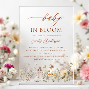 Invitations En Acrylique Baby Fleur Sauvage en Fleur Baby Shower