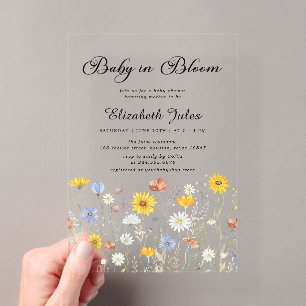 Invitations En Acrylique Baby in Bloom Baby shower Fleur sauvage