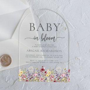 Invitations En Acrylique Baby in Bloom Boho Fleur sauvage Arch Baby shower