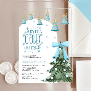 Invitations En Acrylique Baby It's Cold Outside Baby Shower Hiver Bleu Ruba