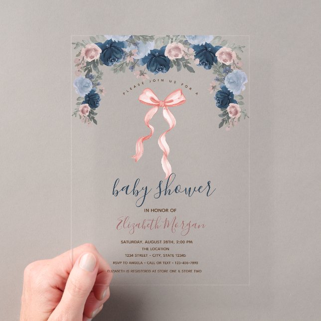 Invitations En Acrylique Baby shower à rayures de cabot rose (In situ (ordinateur de poche))