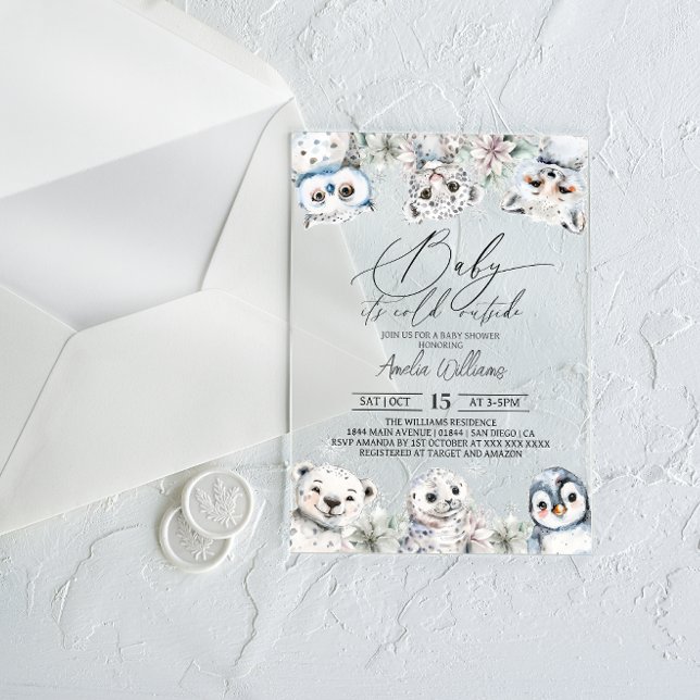Invitations En Acrylique Baby Shower Animaux Arctiques Mignons Hiver (Créateur téléchargé)