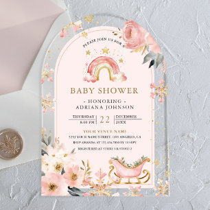 Invitations En Acrylique Baby Shower Arc-en-ciel Bohème Rose Hiver